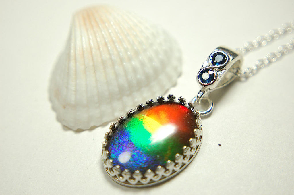 Genuine Ammolite Pendant Necklace – Canadian Fossil Gemstone – Iridescent Jewelry Gift for Her.011415