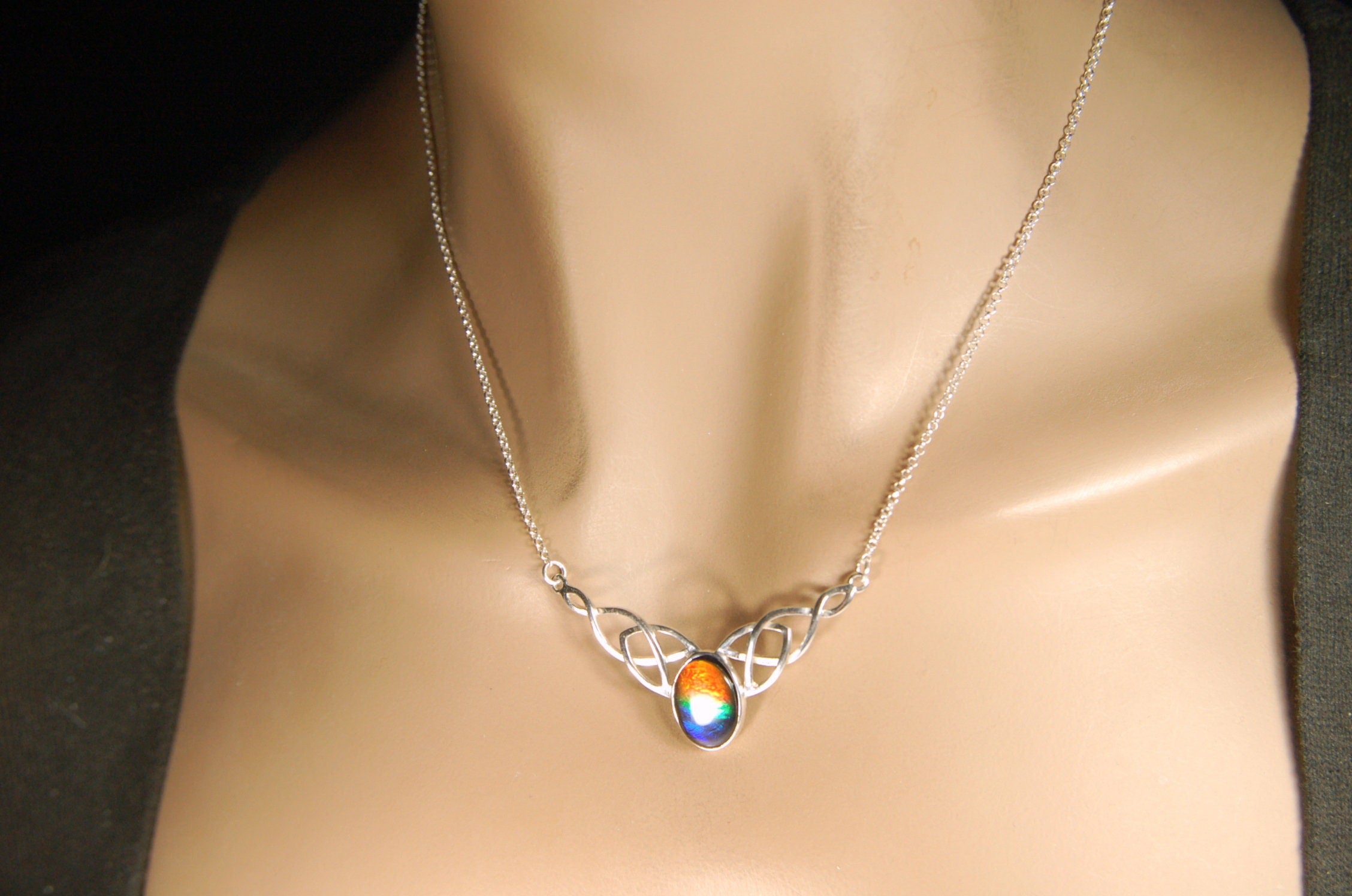 Ammolite Celtic Necklace.RARE four color rainbow gem.The Perfect Birthday Gift for Wife.Canadian ammolite.#112413
