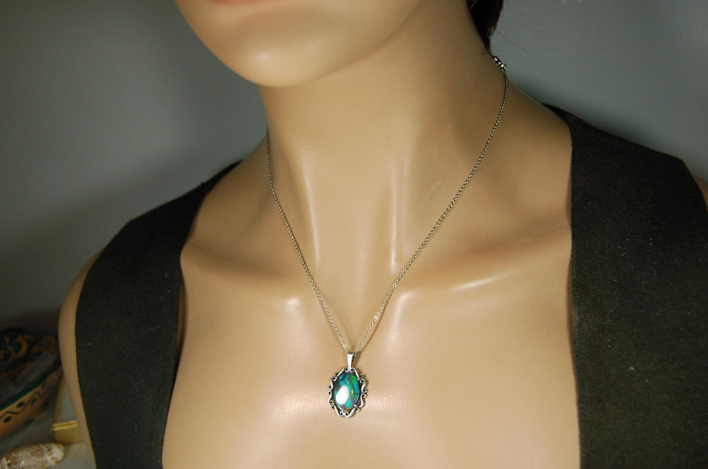 Ammolite pendant in blue/green colors.Color changing gemstone.Gift for wife.Metaphysical gemstones.Organic gems.MUST See video.072615