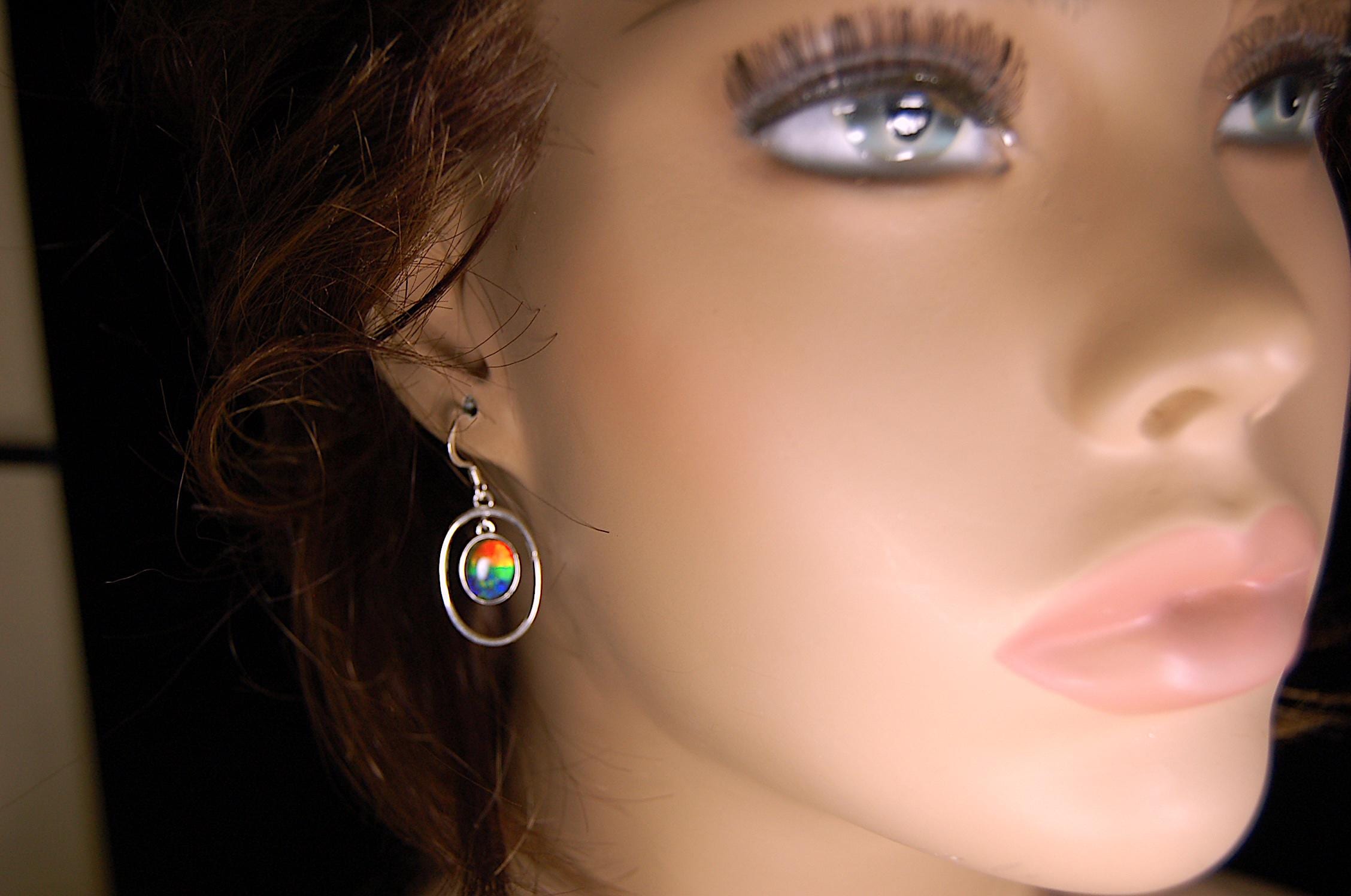 Birthday  day gift for wife of Ammolite Hoop Earrings.Brilliant colors.#131225