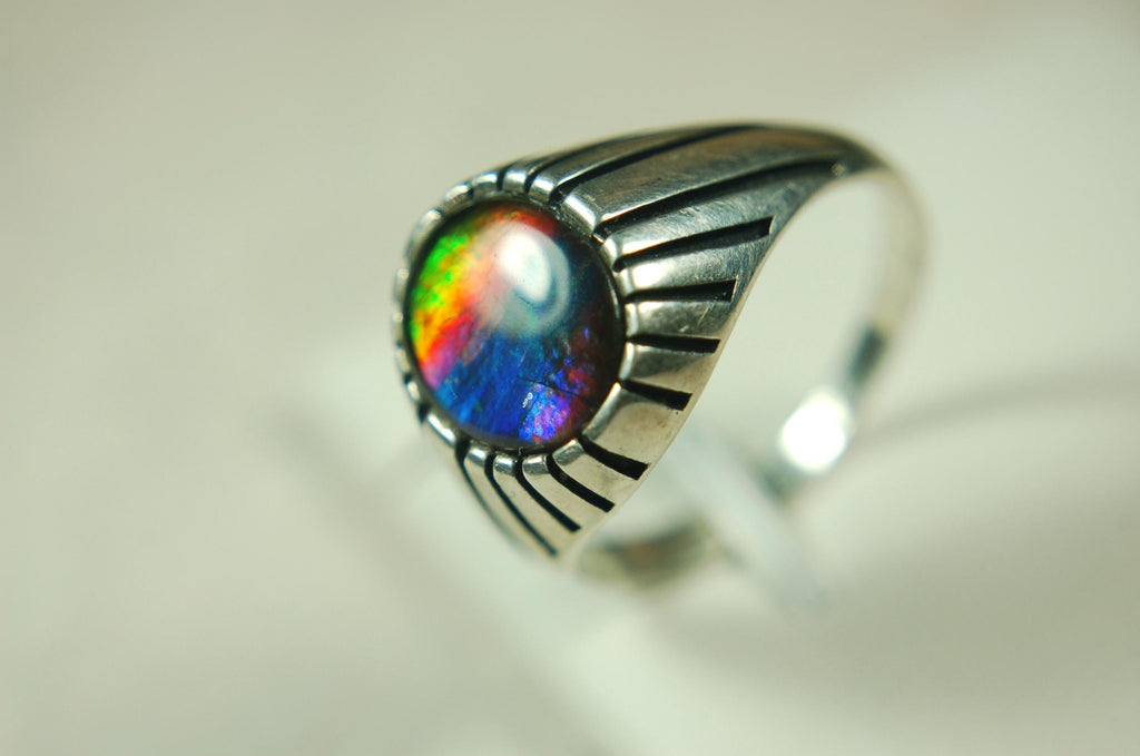 Ammolite Men's Ring.Projects powerful colors Size 12  #071515