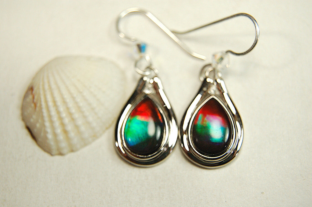 Ammolite Jewelry Earrings Drop Dangles.Brilliant rainbow ammolites with RARE Rich colors.Birthday Gift for Wife?#111133
