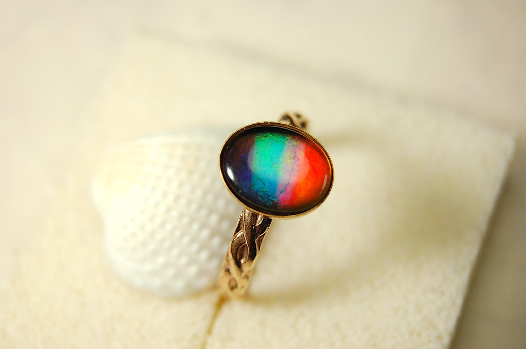 Captivating Ammolite Ring in 14k Gold fill size 7.RARE pink among colors.Birthday gift for wife?MUST see video.081614
