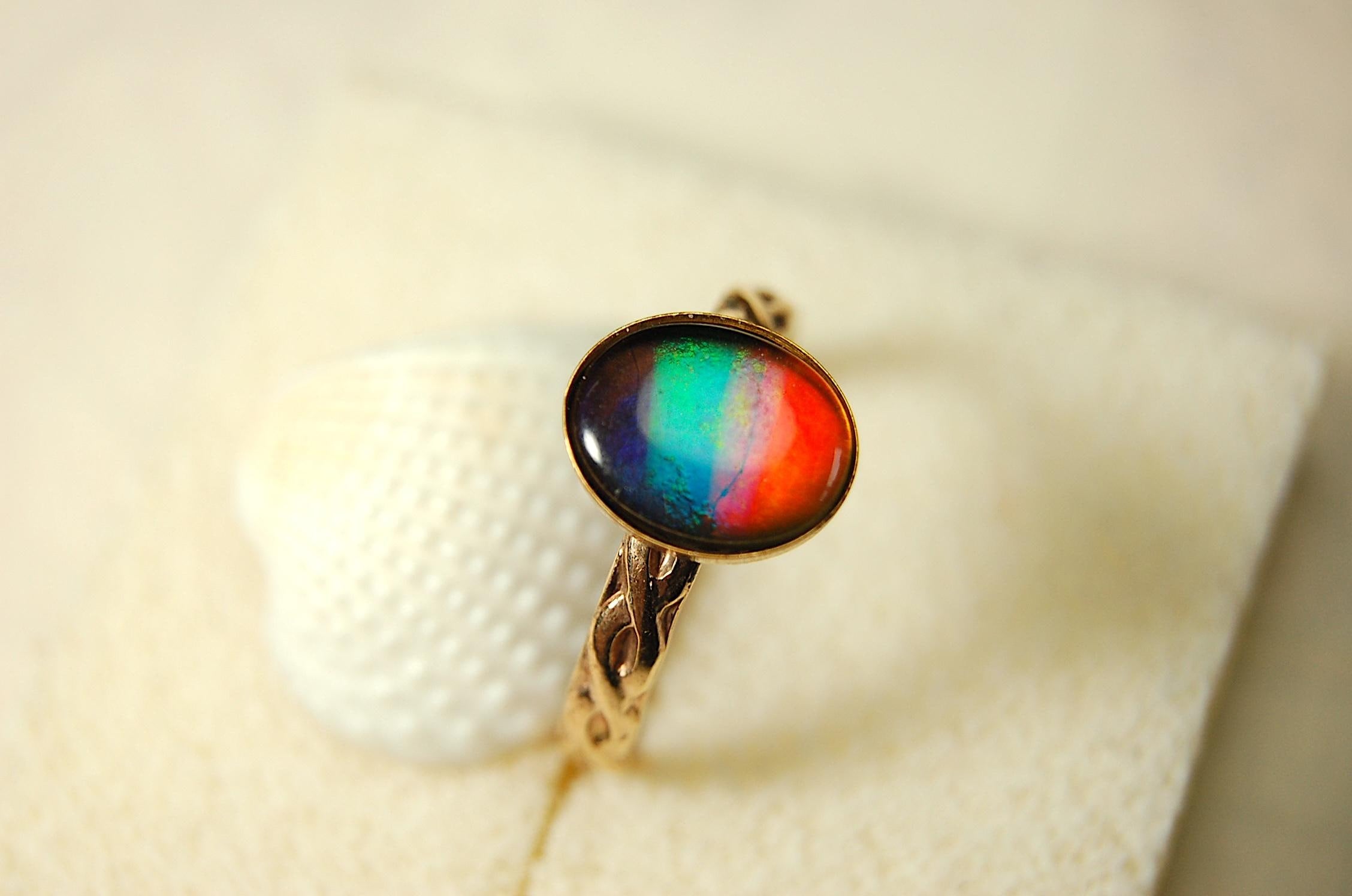 Captivating Ammolite Ring in 14k Gold fill size 7.RARE pink among colors.Birthday gift for wife?MUST see video.081614