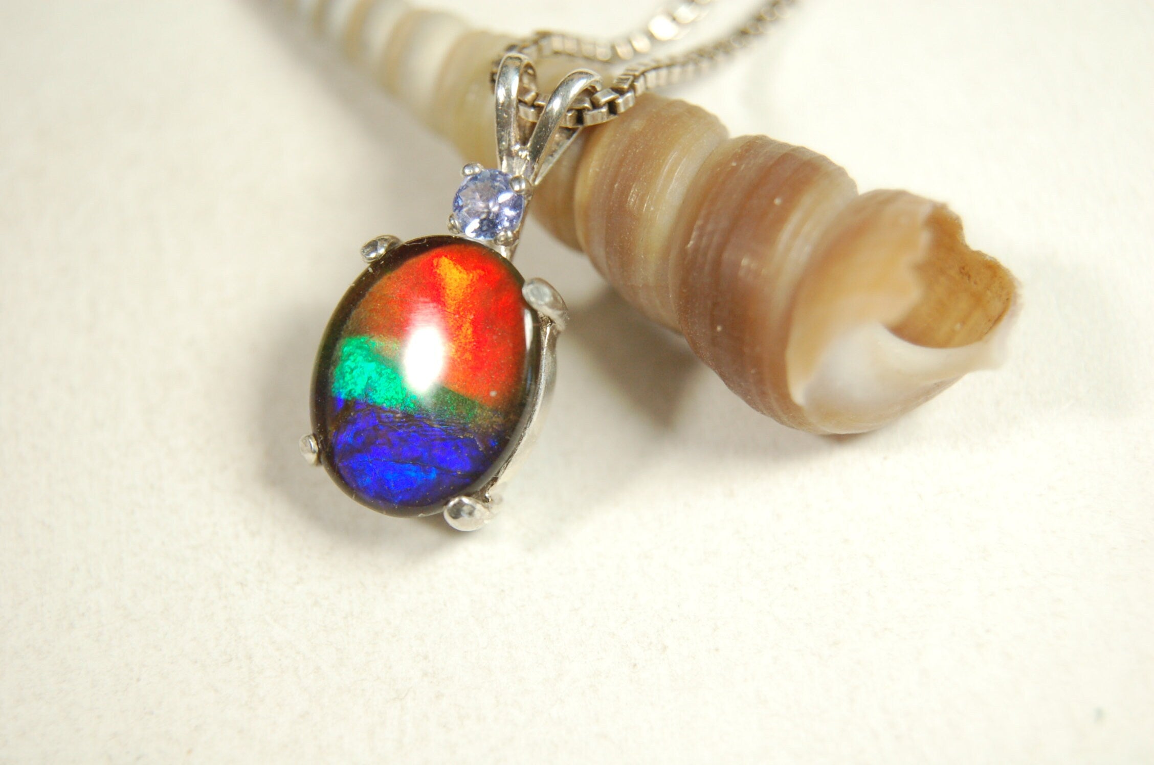 Ammolite Pendant Necklace.Perfect bright colorful tricolor gemstone-#111213