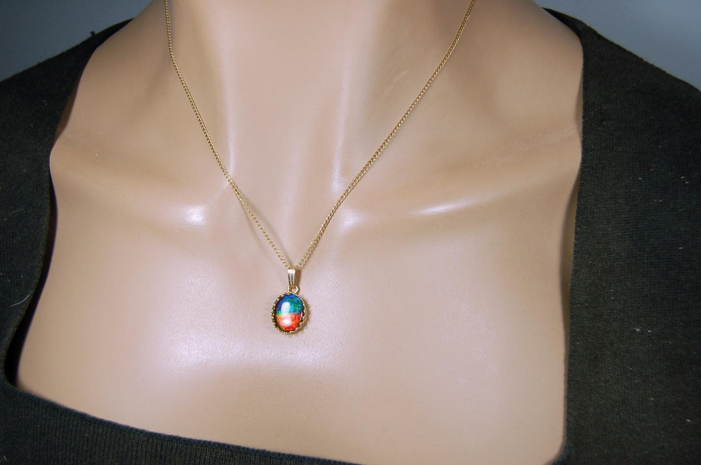Genuine Ammolite Pendant Necklace – Canadian Fossil Gemstone – Iridescent Jewelry Gift for Her.011415