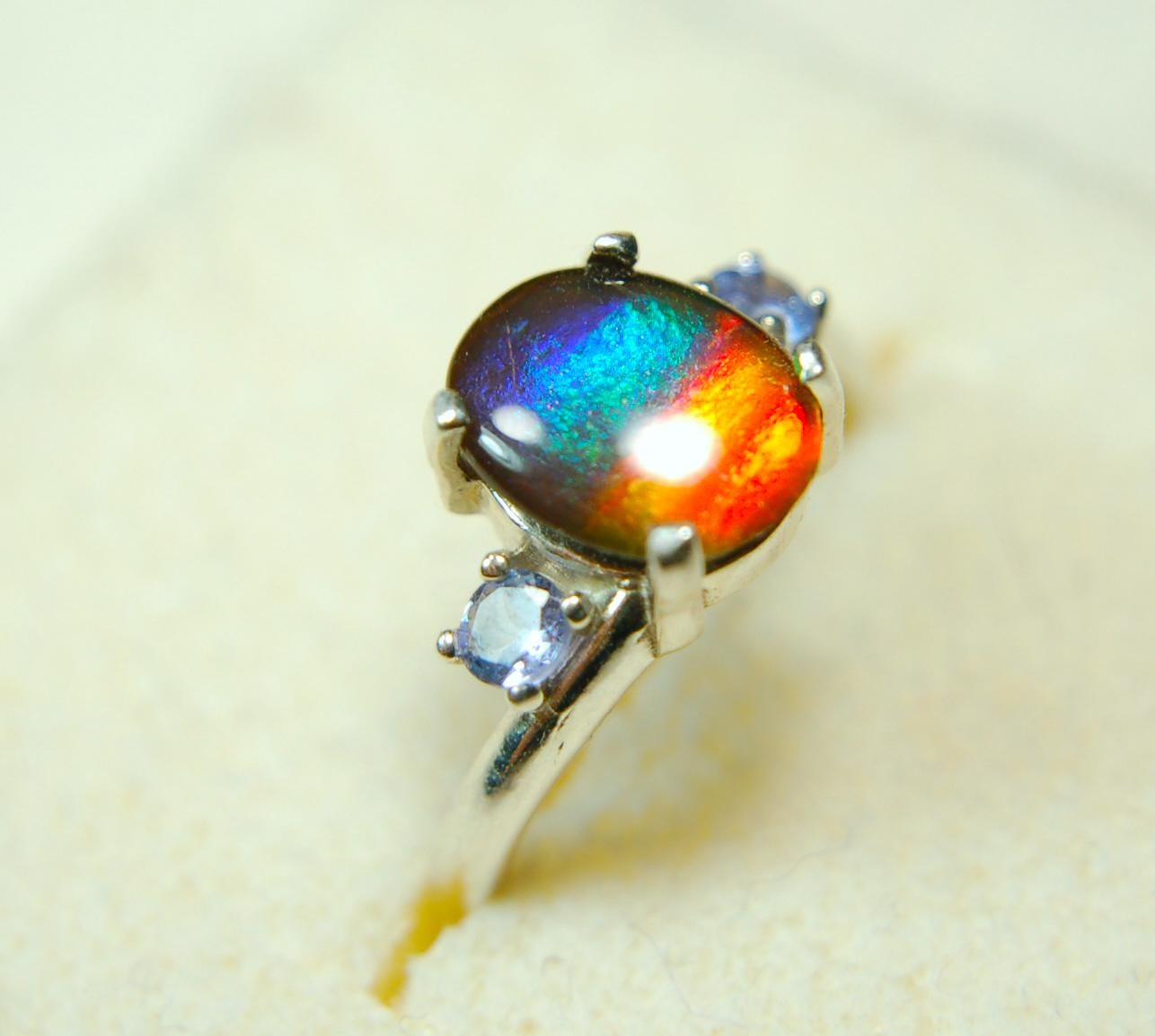 Ammolite Ring with astonishing color changing abilities.Ring Size 7.A memorable ammolite Jewelry gift for wife.021315