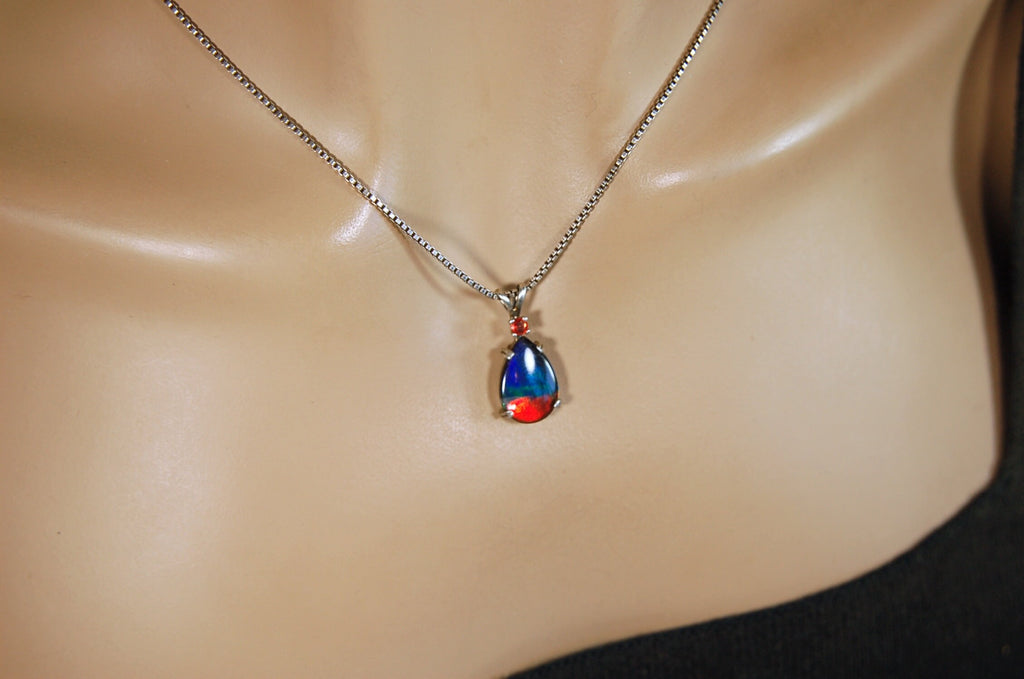Ammolite Pendant Necklace with Padparascha sapphire.Very colorful rainbow colors.070814