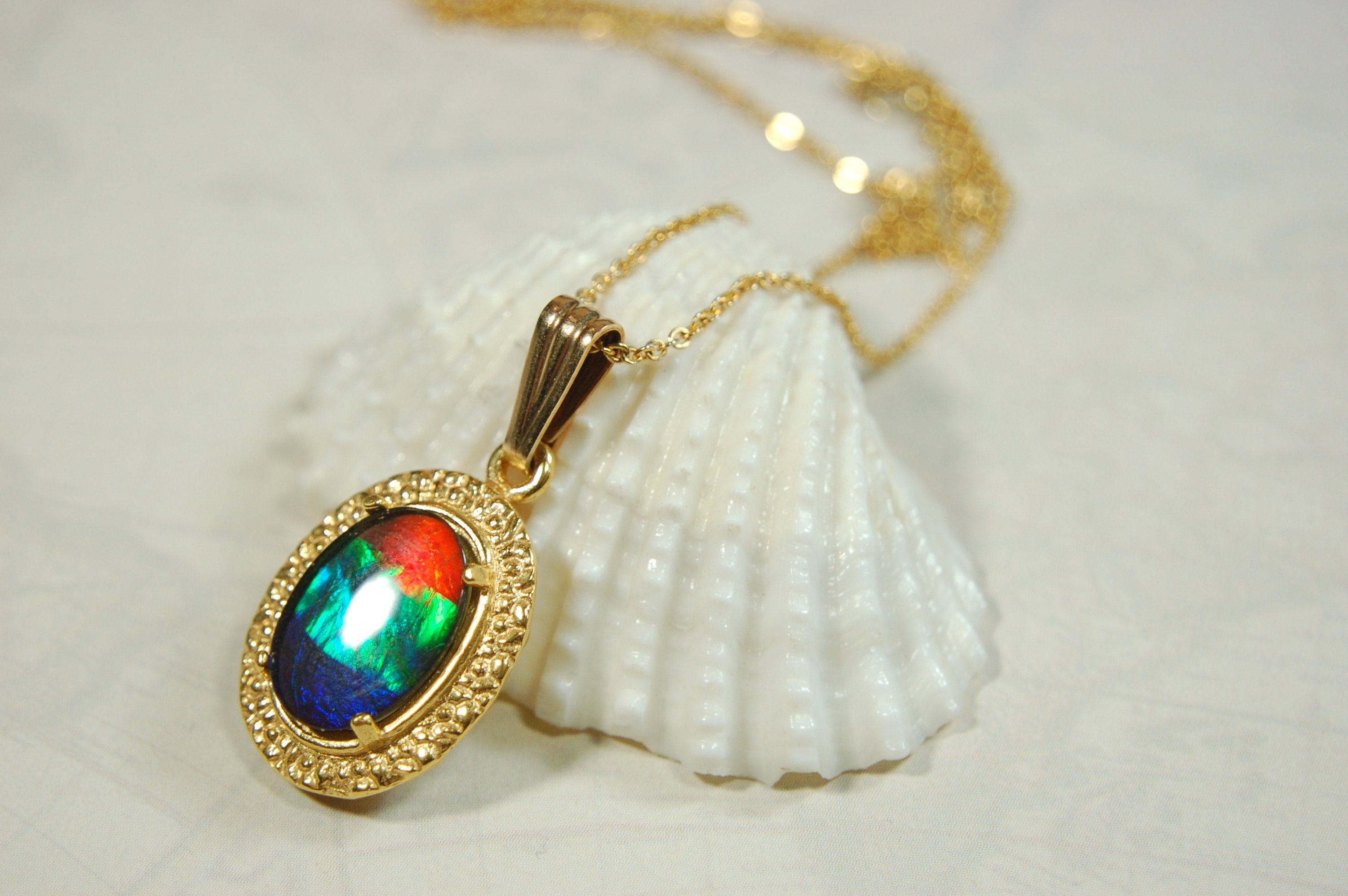 Ammolite.Gorgeous Alberta Ammolite Pendant in 14k Gold filled.The perfect birthday/anniversary gift for her.010424