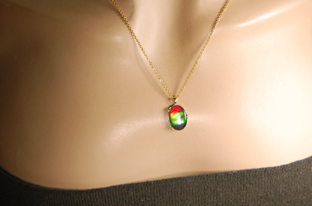 Ammolite Jewelry Pendant in solid 14k Gold.Top quality rainbow gem.Perfect RARE Mothers day gift she is sure to treasure.