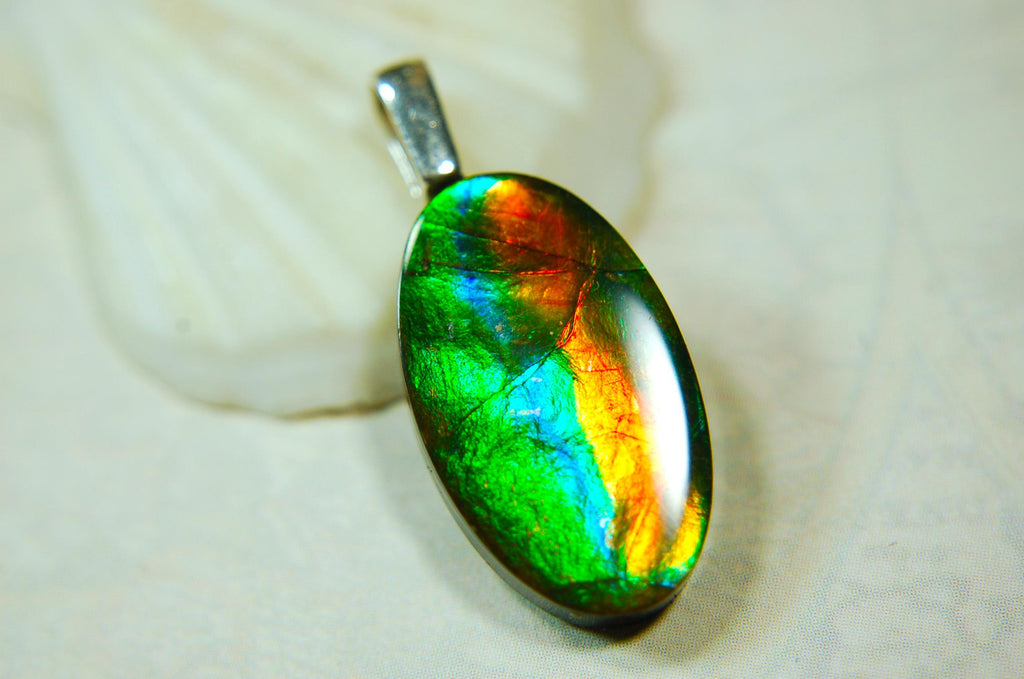 Ammolite Pendant.All Natural freeform Cabochon.Amazing RARE Colors.One of a kind Jewelry.Unique gift.Unisex Minimalist Jewelry.020715