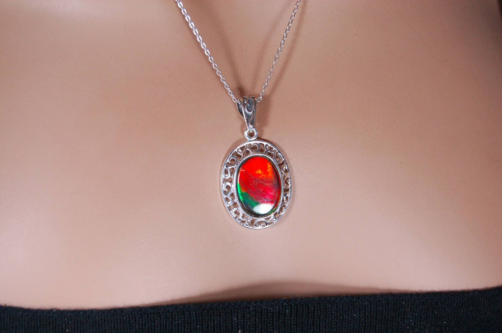 Rainbow Ammolite Necklace – Rare Fossil Gemstone from Alberta – Boho Gemstone Jewelry for Her-perfect gift for wife 010218