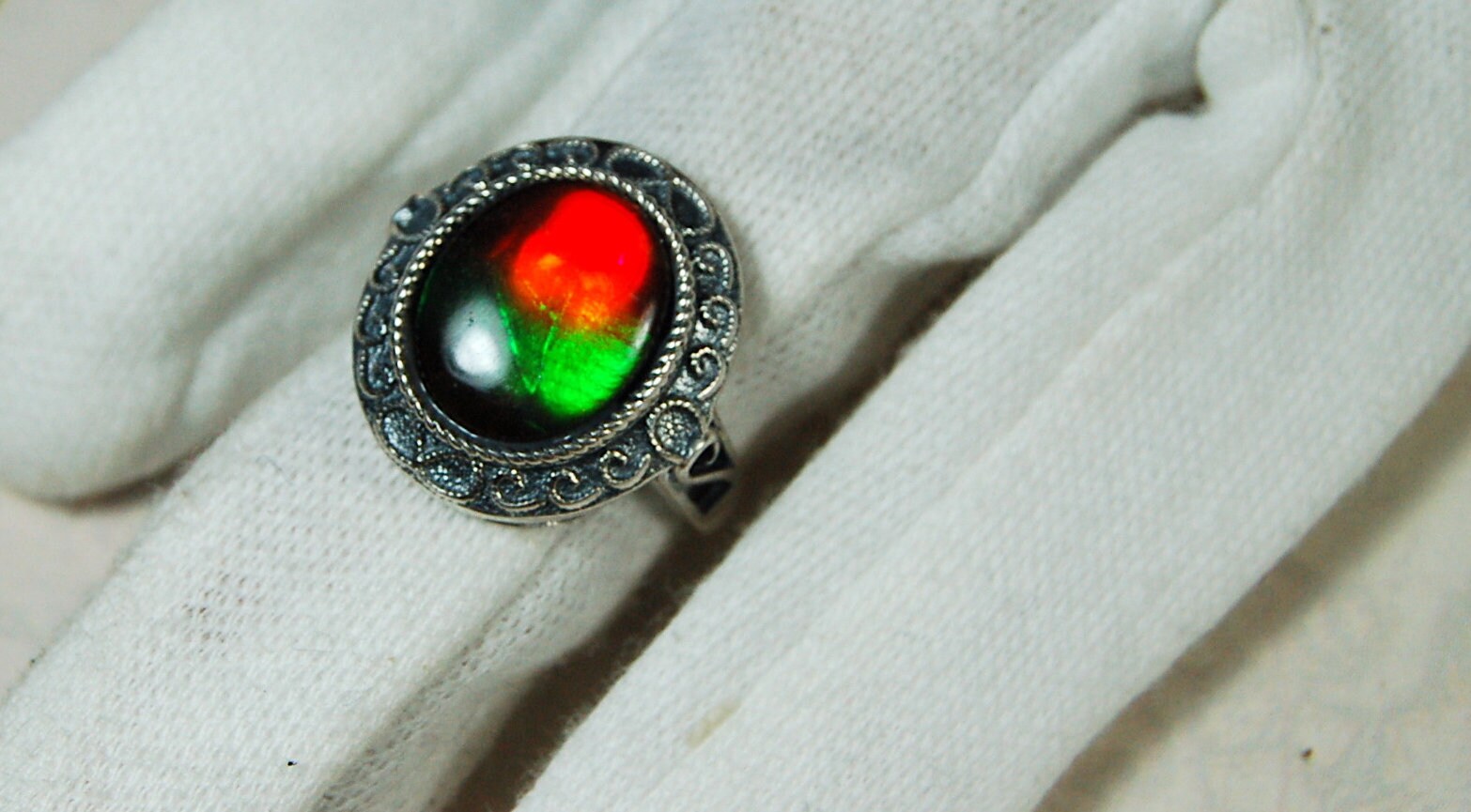 Ammolite Ring.Adjustable fit.Brilliant flashing colors.022219.