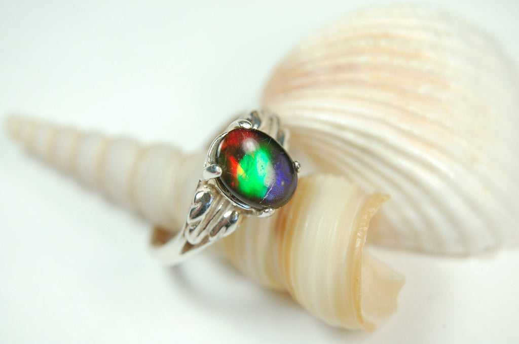 Canadian Rainbow Ammolite ring in Sterling Silver.A gift that will be treasured. #010212