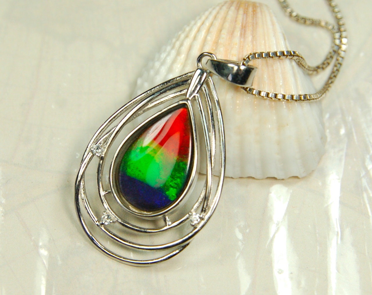 Exquisite Ammolite Pendant Necklace - Elegant Ammolite Jewelry for a Touch of Luxury.One of a Kind Gift for her#060610
