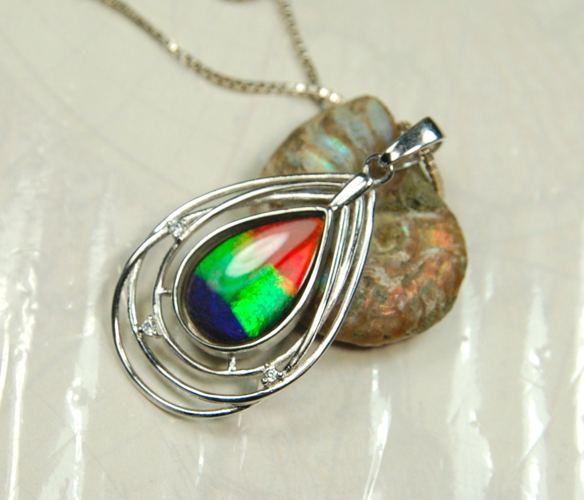Exquisite Ammolite Pendant Necklace - Elegant Ammolite Jewelry for a Touch of Luxury.One of a Kind Gift for her#060610