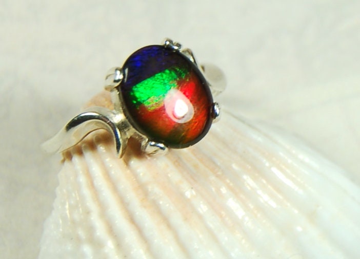 Ammolite ring.Ammolite Jewelry.Four color Ammolite.Ammolite Feng Shui.Gift for Wife.Canadian Ammolite.Ammolite Jewellery.#012111