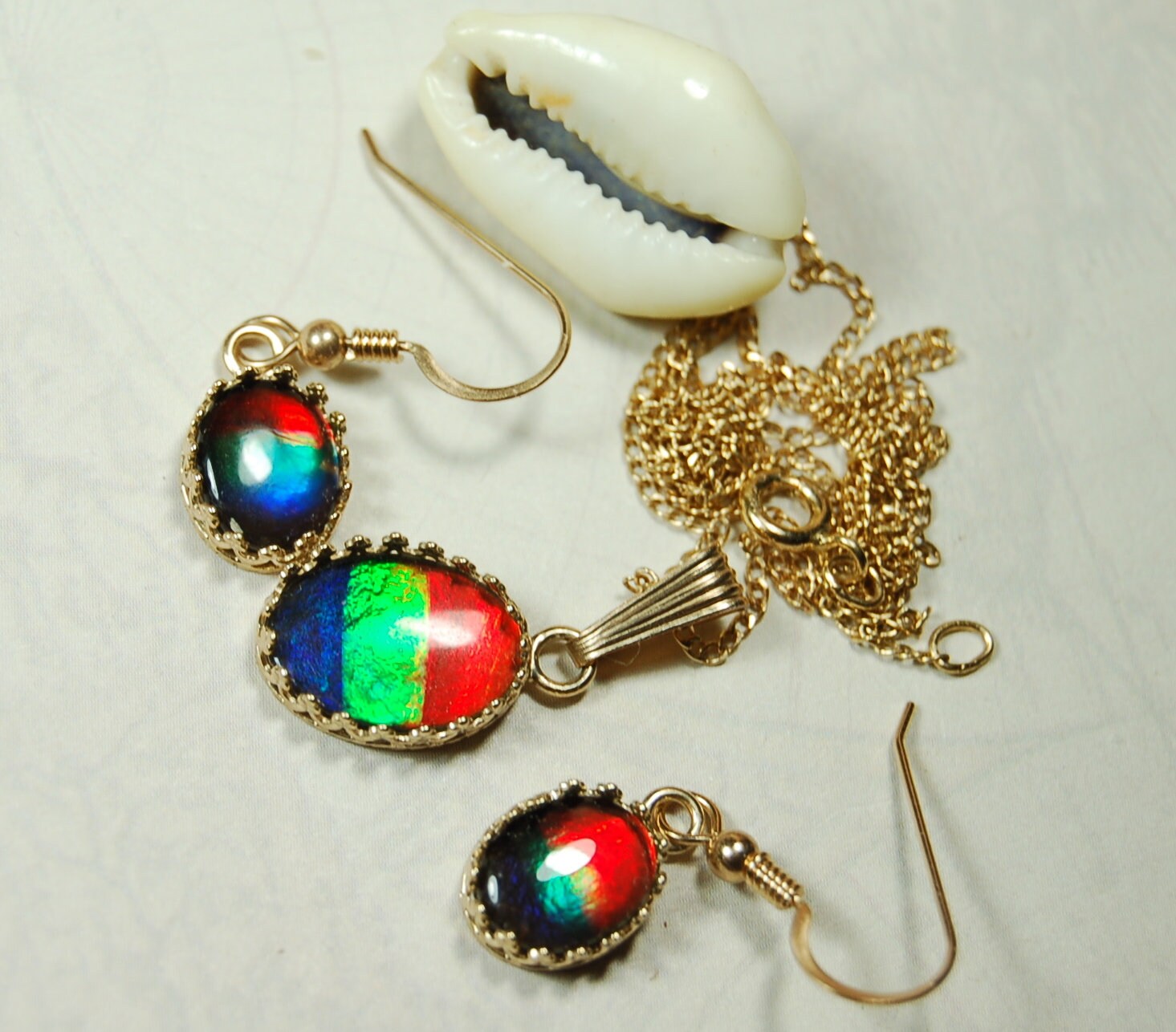 Ammolite Jewelry Set 14k Gold.Bright High Quality tricor gems.Memorable RARE gift for wife.Quality fashion accessory.112510