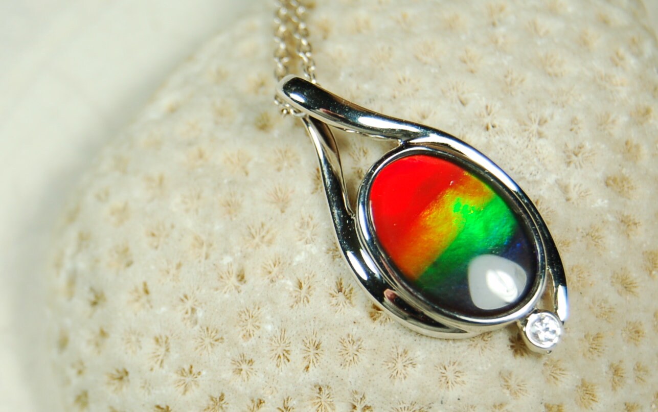 Ammolite Pendant Silver Jewelry.Rare four color gem.Gorgeous colors.Birthday or anniversary gift?.#021610