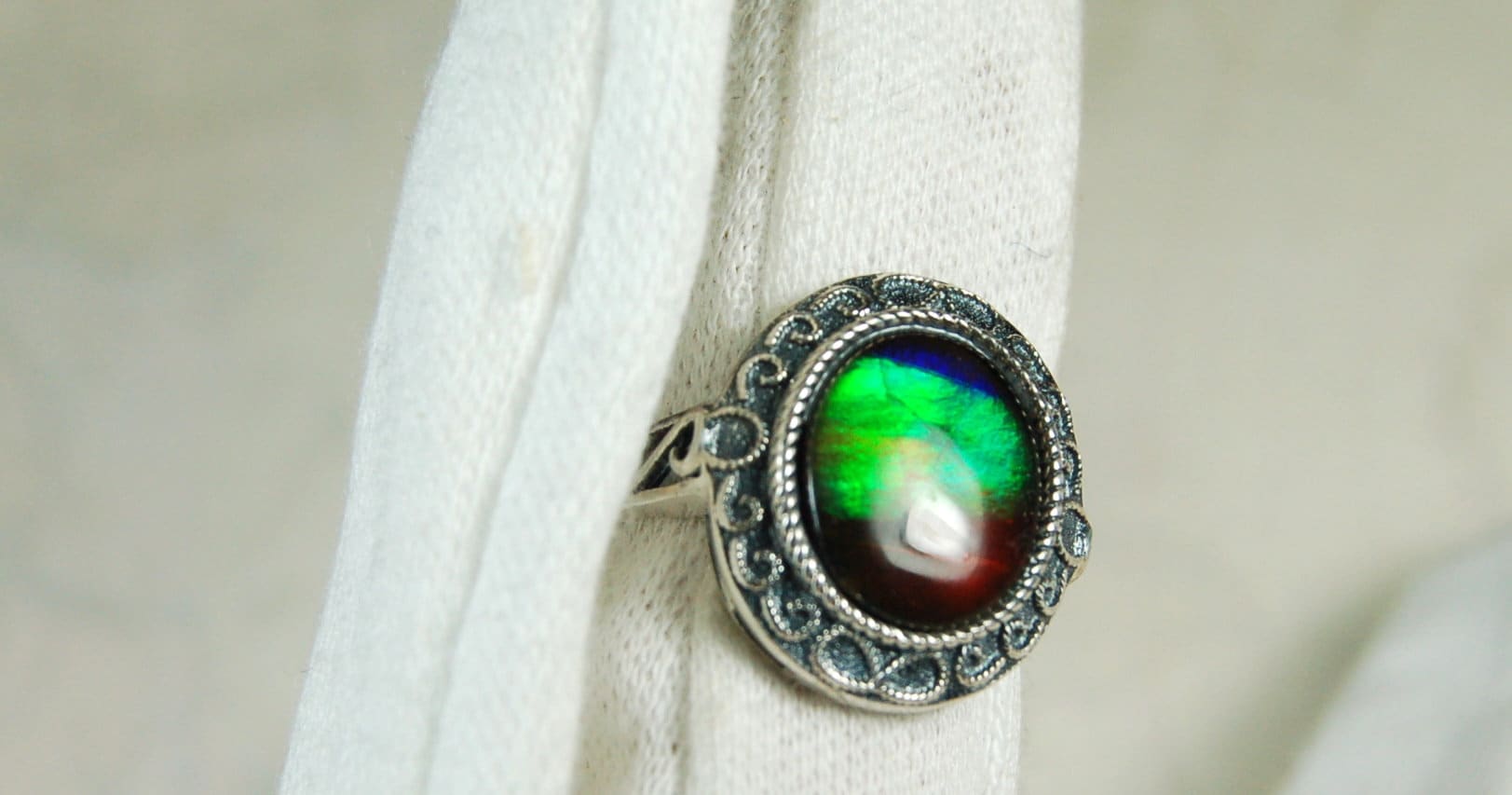 Ammolite Ring.Adjustable fit.Brilliant flashing colors.022219.