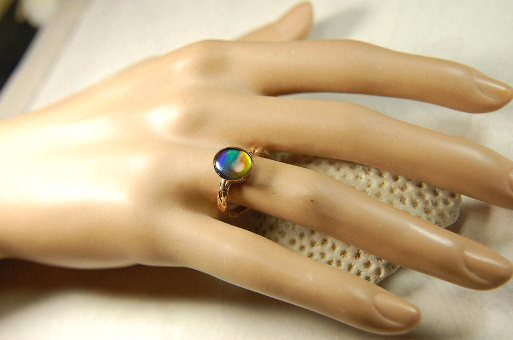 Captivating Ammolite Ring in 14k Gold fill size 7.RARE pink among colors.Birthday gift for wife?MUST see video.081614