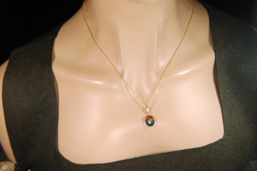 Ammolite Pendant.Solid 14k gold.Brilliant colors. #20113