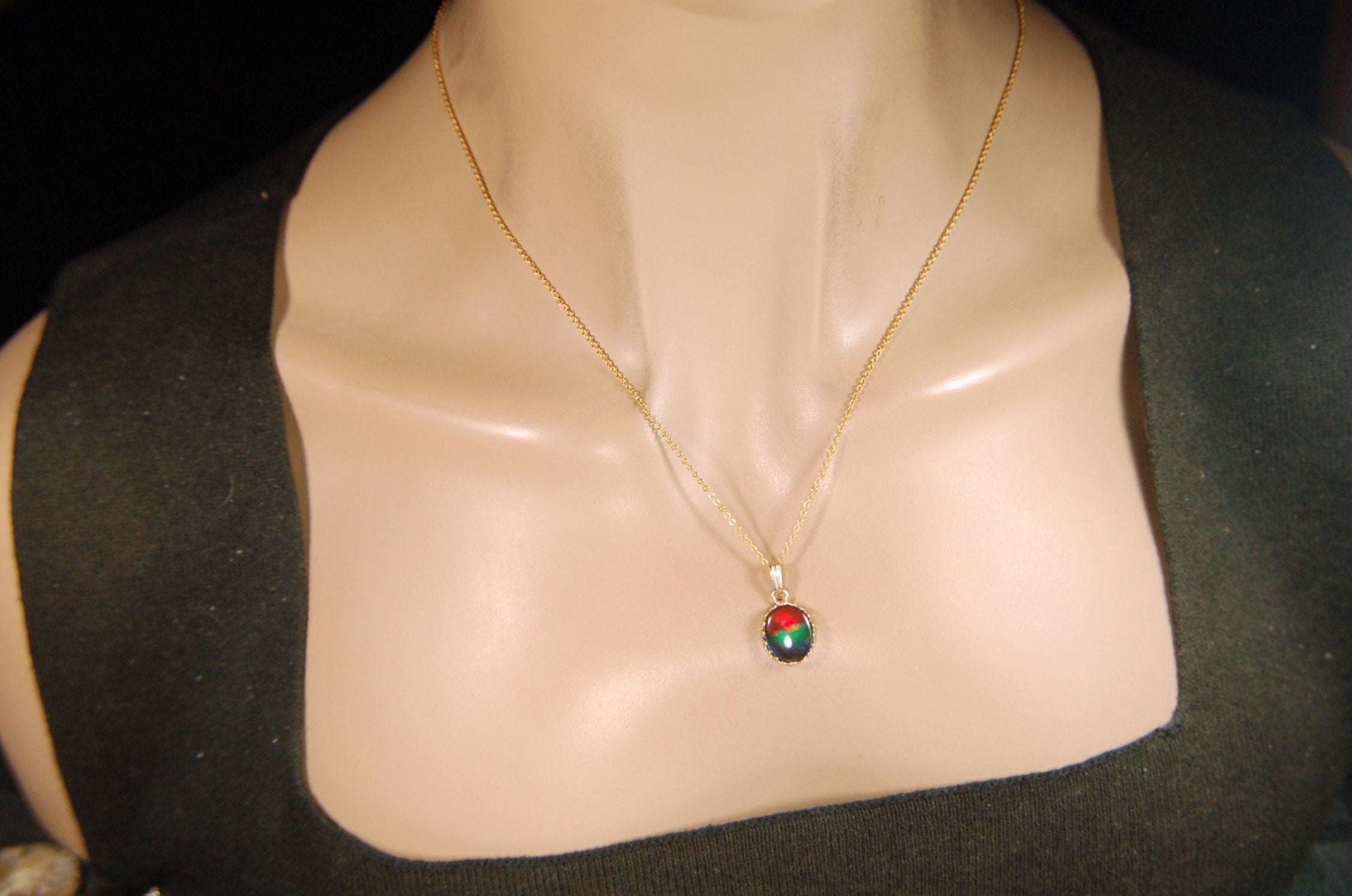 Ammolite Pendant.Solid 14k gold.Brilliant colors. #20113