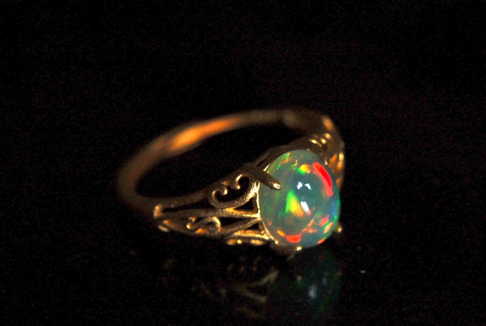 Gorgeous Opal Ring- Bright rolling colors.Absolutely natural gem.Unique Jewelry Gift for Her..
