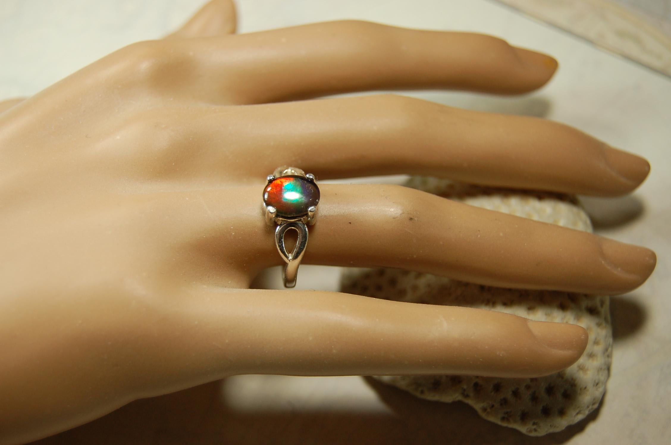 Ammolite.Ammolite ladies ring.Astonishing color changing abilities.Size 7.Gift for wife?.050715