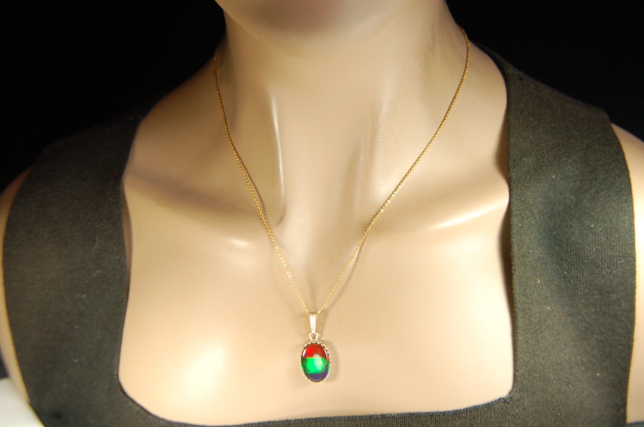 Ammolite Pendant in solid 14k Gold..High quality rainbow tricolor gem.Birthday or anniversary gift?.102513