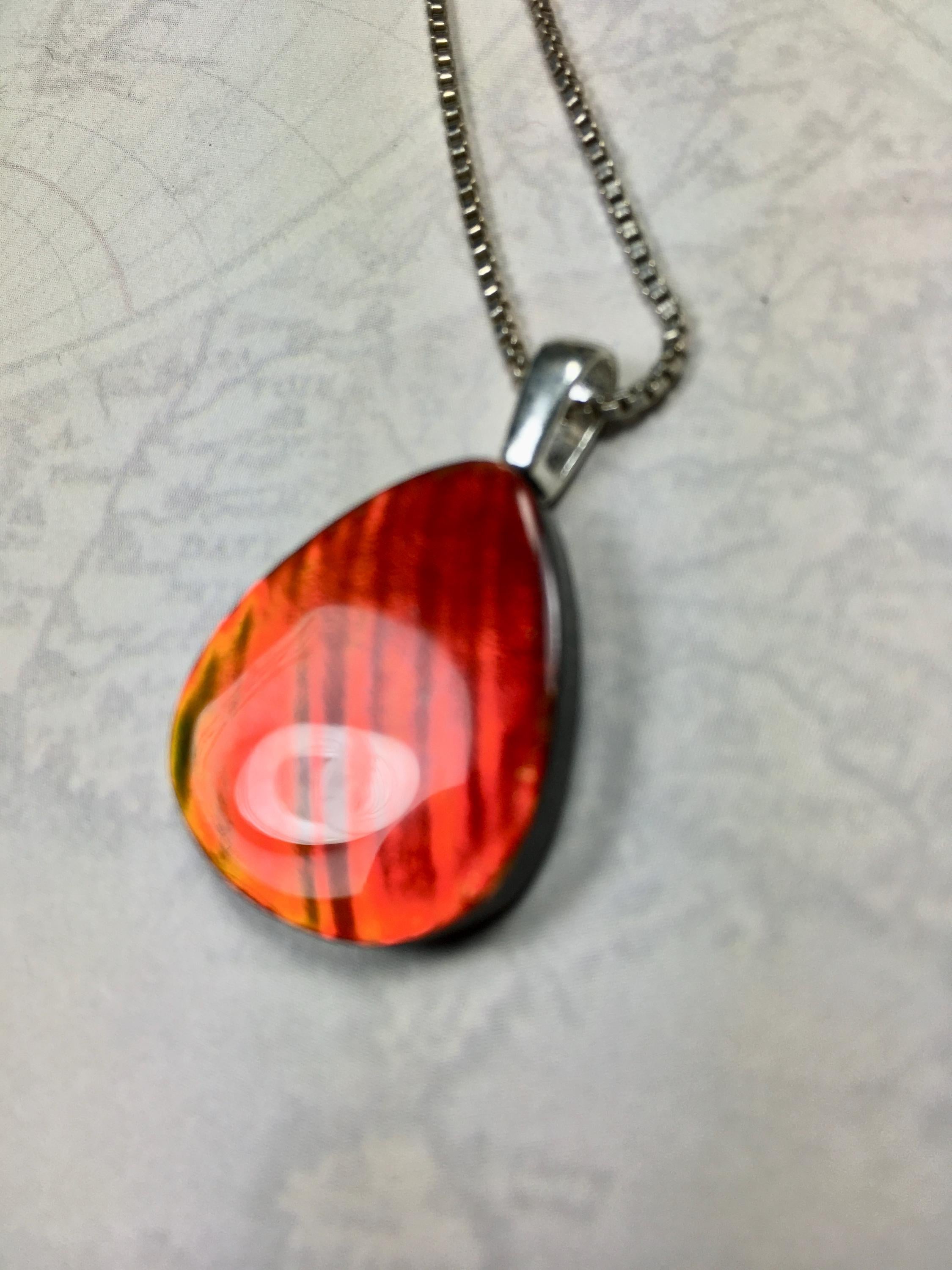 Red Ammolite Pendant with Tiger Stripes.Gift for wife.Brilliant color changing gem.All Natural Cabochon gem.062325