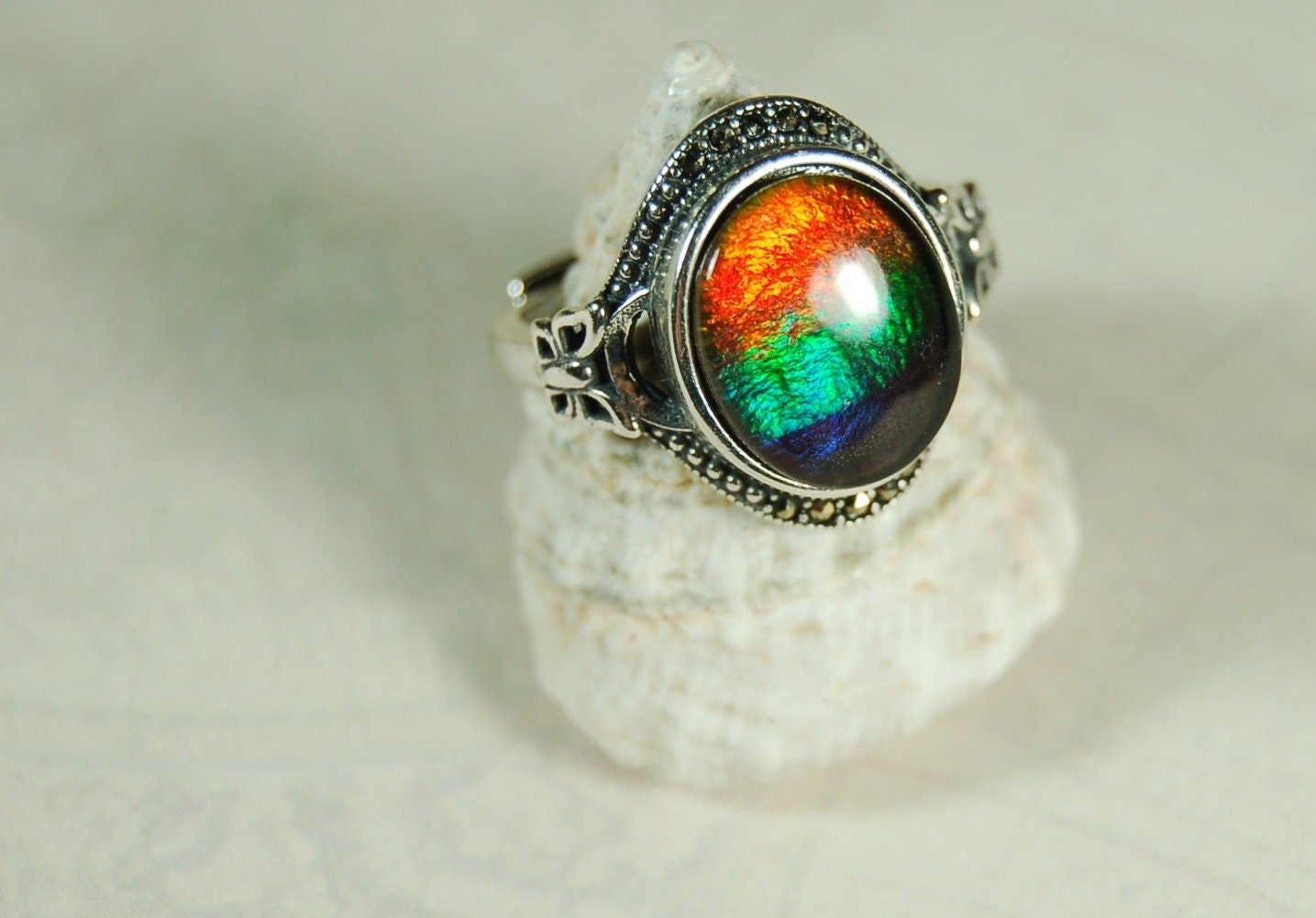 Ammolite Jewelry Ring in your size!Rainbow colors.Lovely gift with big impact.Birthday?Anniversary? 101310