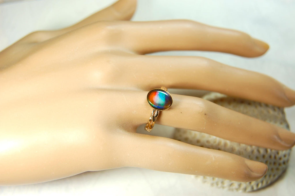 Captivating Ammolite Ring in 14k Gold fill size 7.RARE pink among colors.Birthday gift for wife?MUST see video.081614