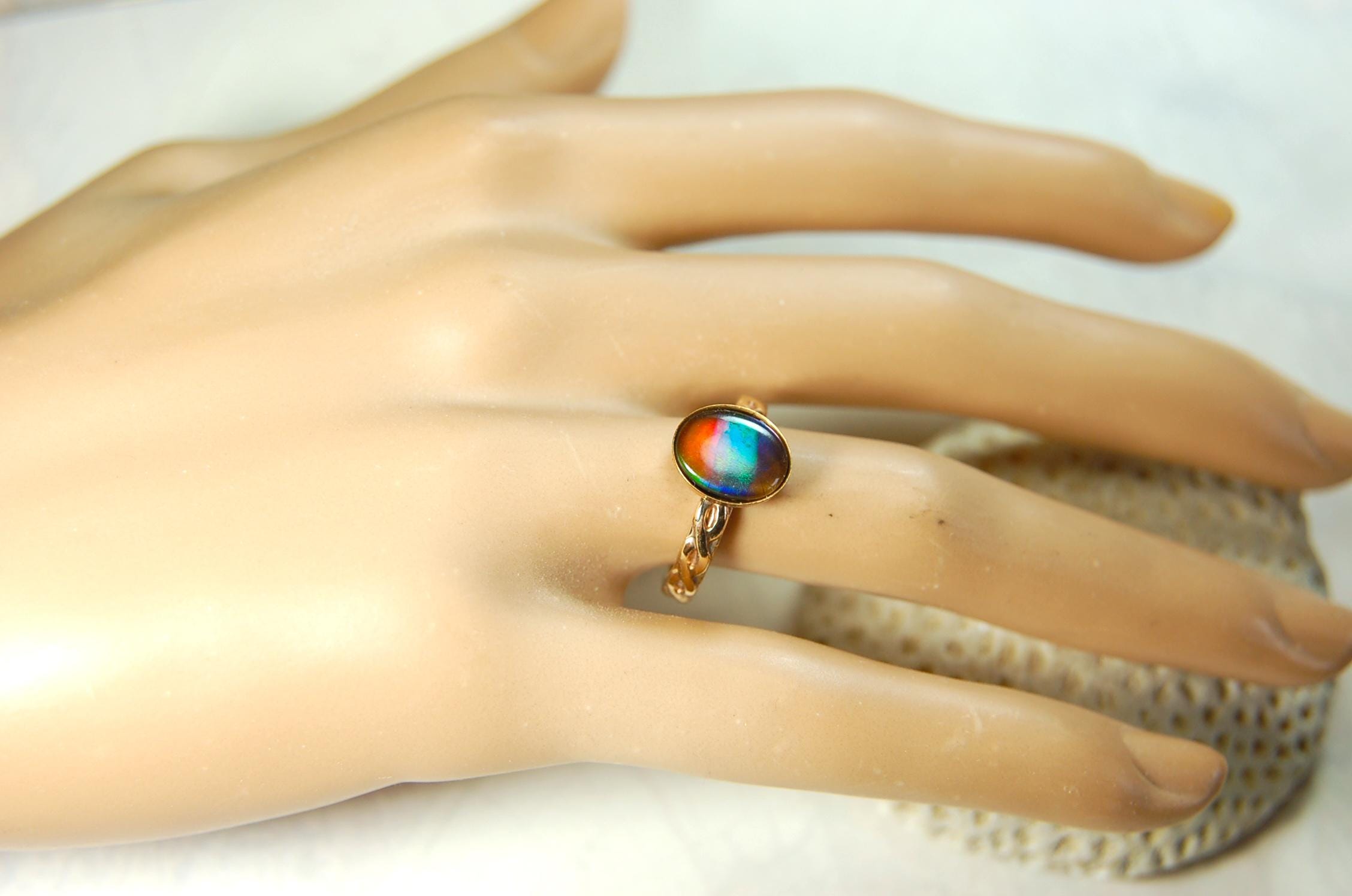 Captivating Ammolite Ring in 14k Gold fill size 7.RARE pink among colors.Birthday gift for wife?MUST see video.081614