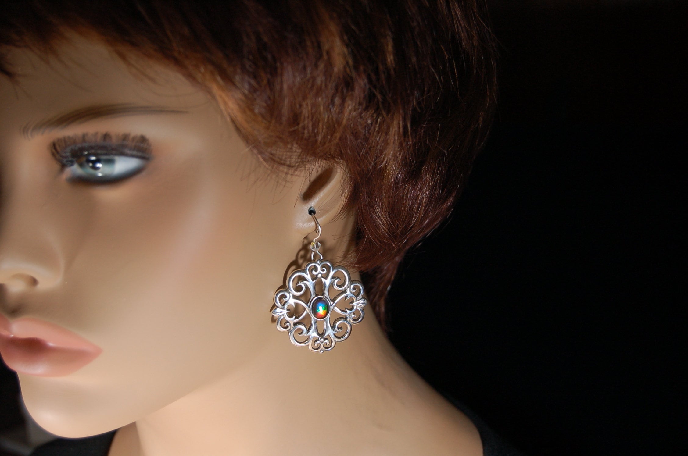 Ammolite Earrings.Large showy sterling silver  settings.#111919
