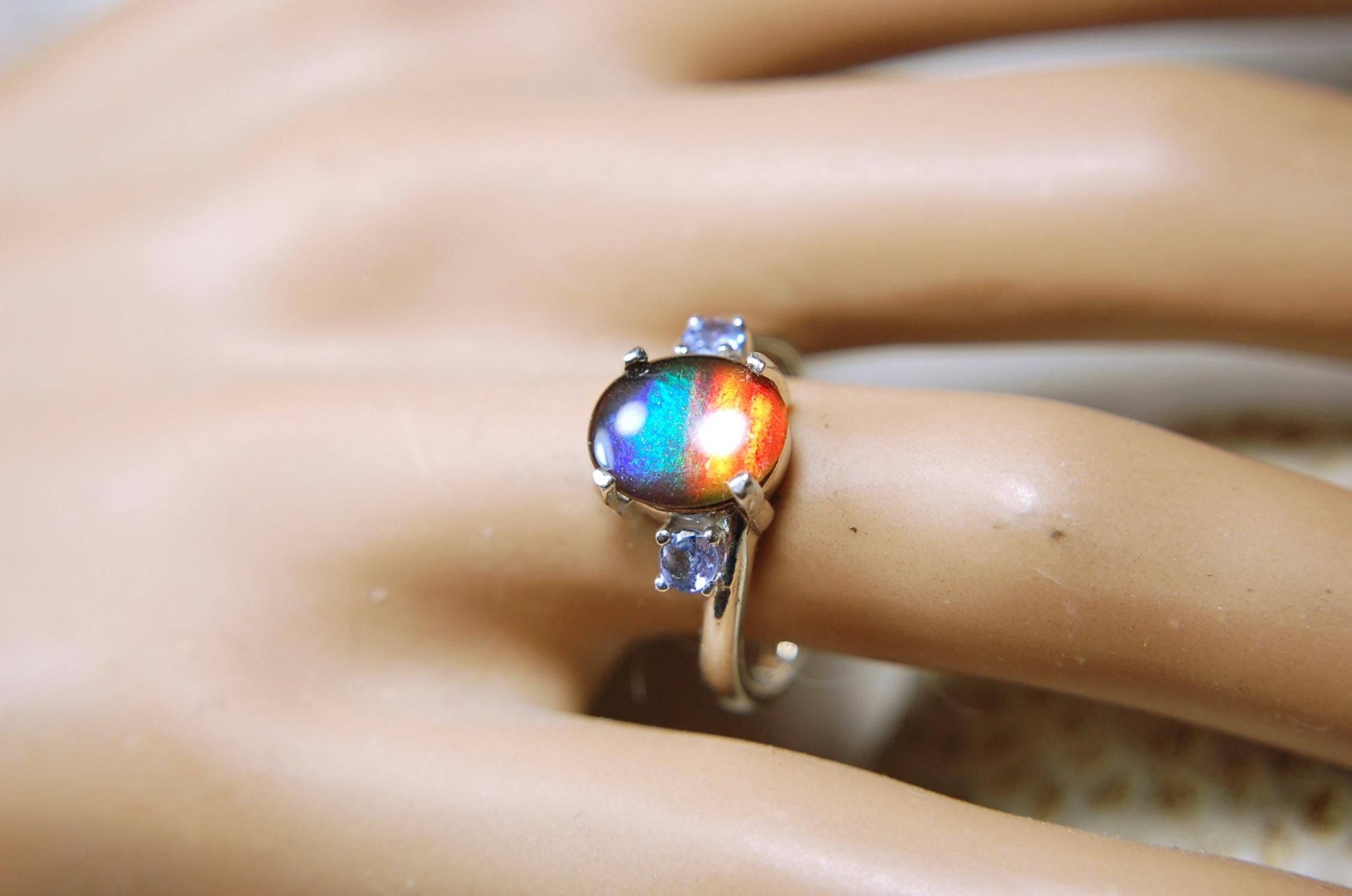 Ammolite Ring with astonishing color changing abilities.Ring Size 7.A memorable ammolite Jewelry gift for wife.021315