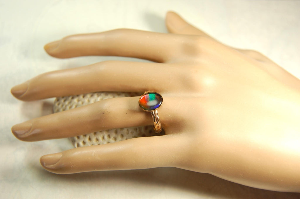 Captivating Ammolite Ring in 14k Gold fill size 7.RARE pink among colors.Birthday gift for wife?MUST see video.081614