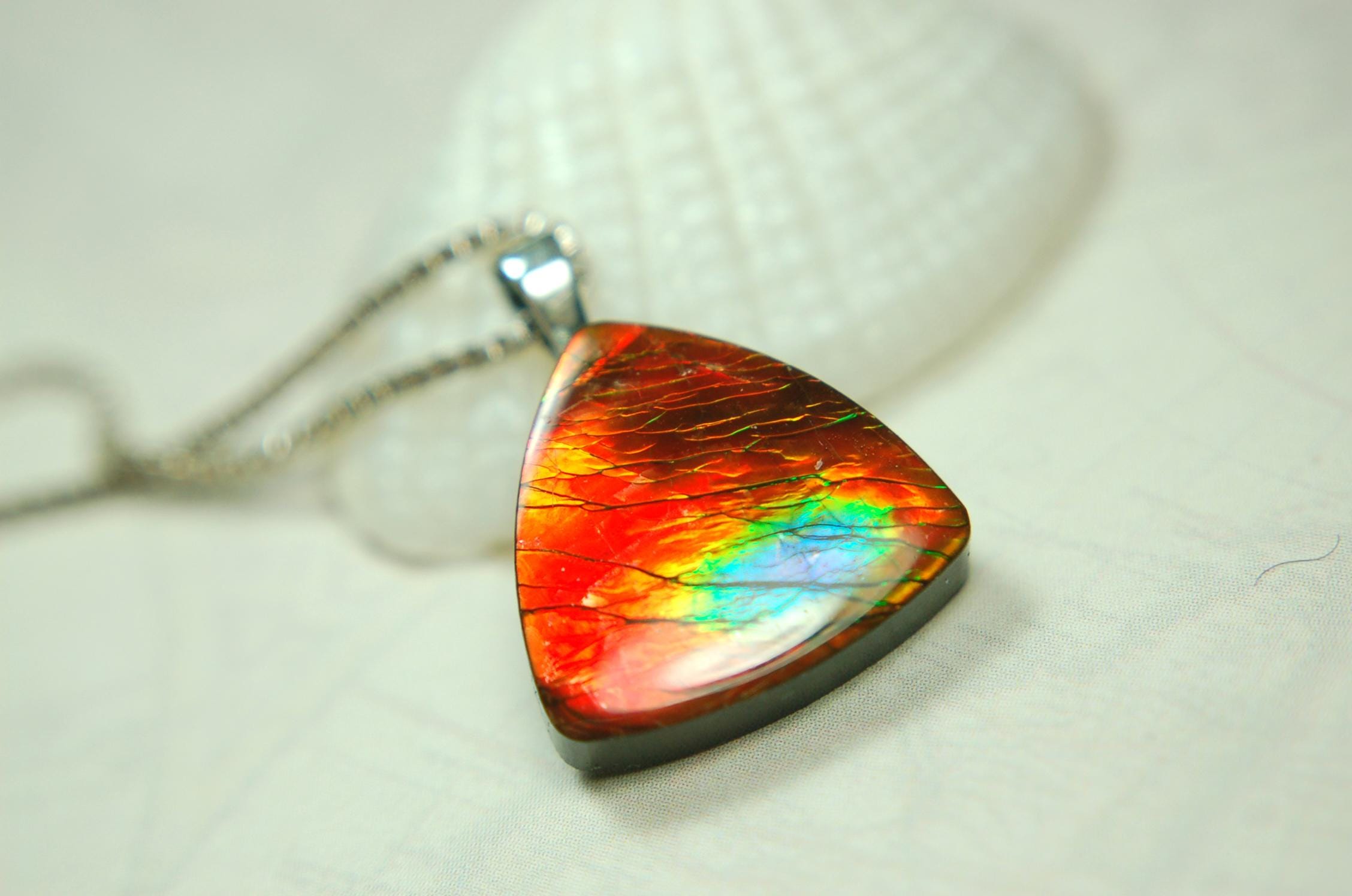 Ammolite Pendant Necklace.Unusual one of a kind color display.061915