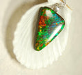 Natural Ammolite Gemstone Pendant from Alberta Canada with bright rich varied colors. A perfect Unisex  birthday gift. 032416