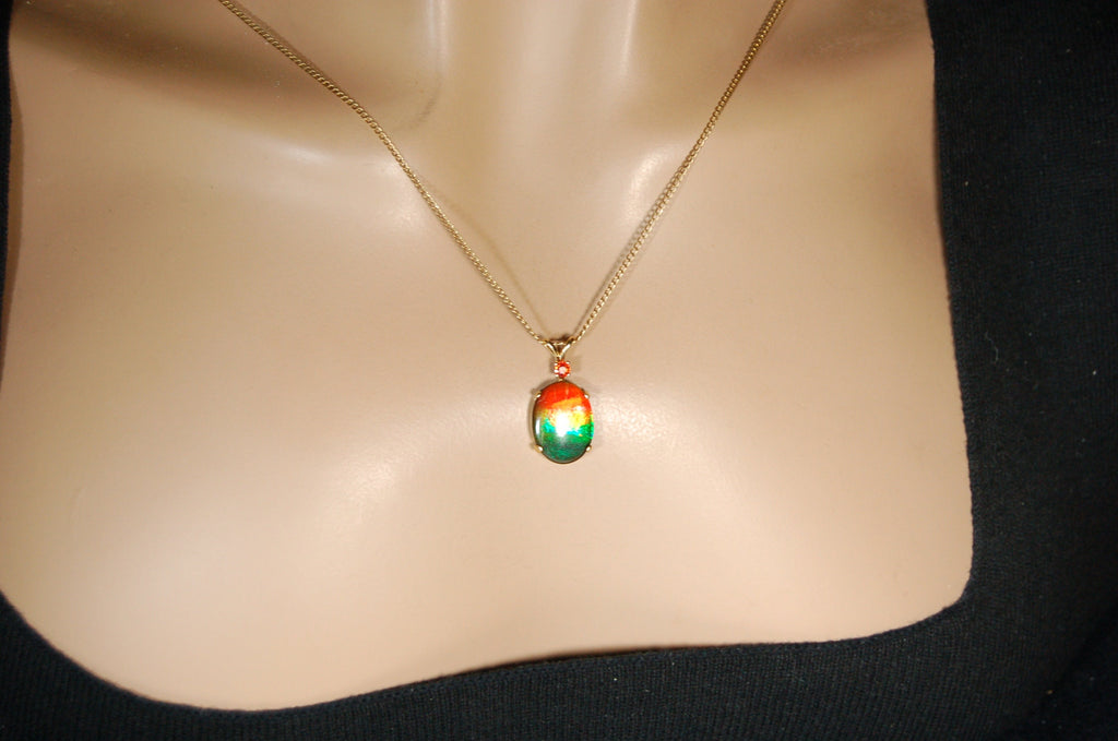 Vibrant Ammolite Pendant in 10k solid Gold with Chain - Eye-Catching Ammolite Jewelry for a Standout Style.Birthday Gift for her?#082919