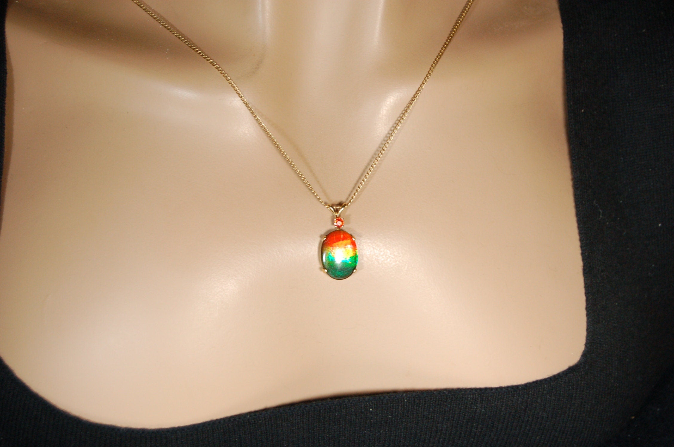 Vibrant Ammolite Pendant in 10k solid Gold with Chain - Eye-Catching Ammolite Jewelry for a Standout Style.Birthday Gift for her?#082919