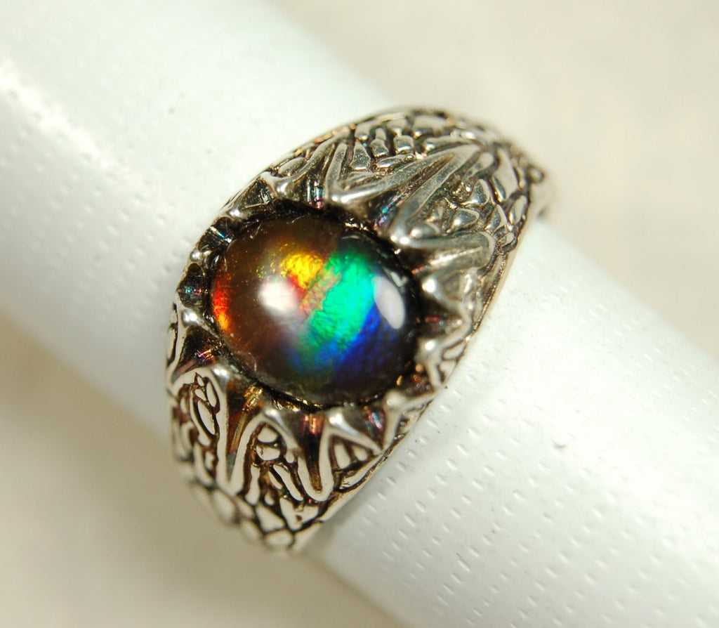 Ammolite Men's Ring with powerful colors. Size 11.--#080314