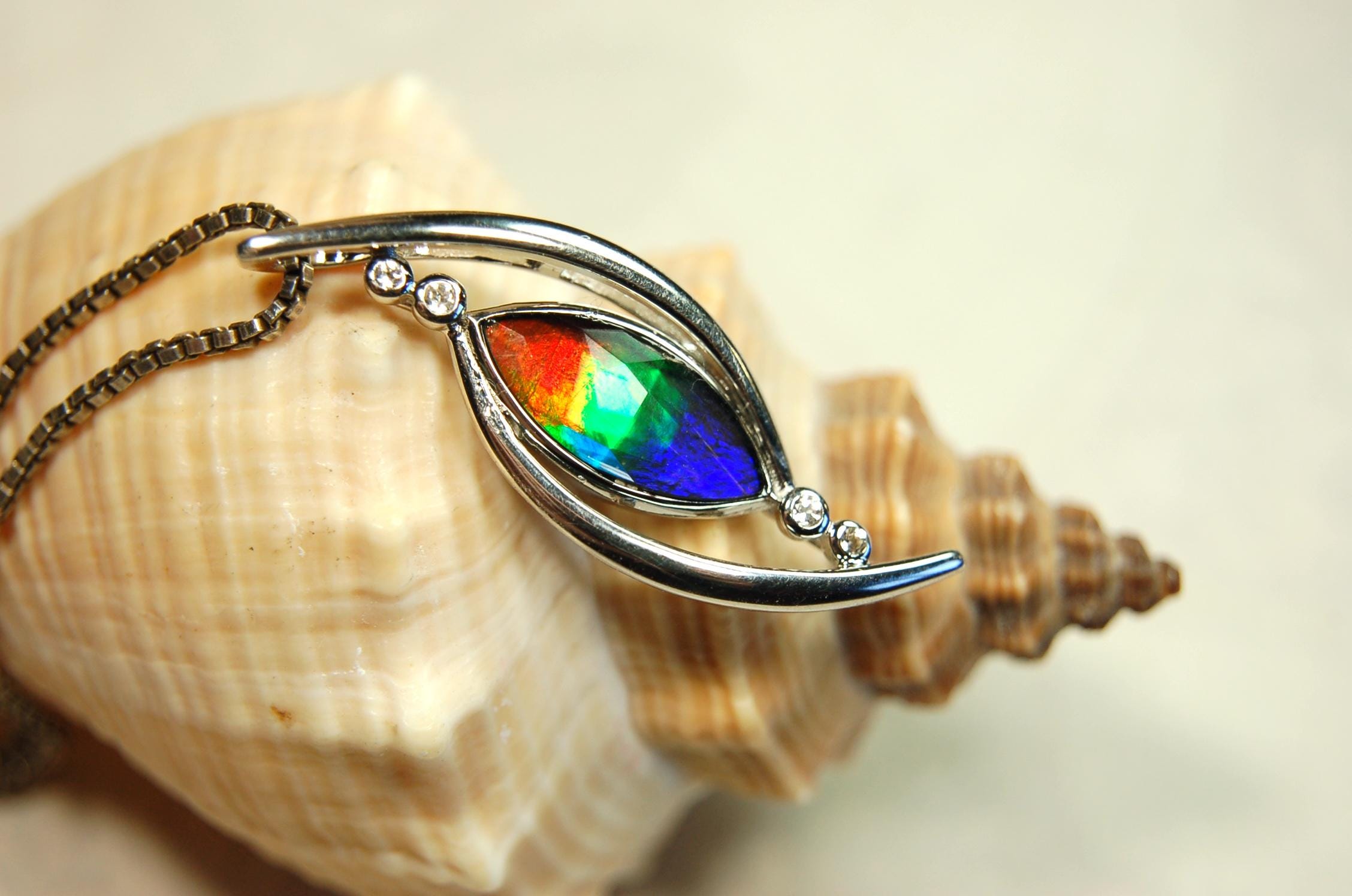 Stunning Ammolite Pendant - Exquisite Ammolite Jewelry for a touch of Elegance!RARE Five color gem.Gift idea for wife.Must see video.082414