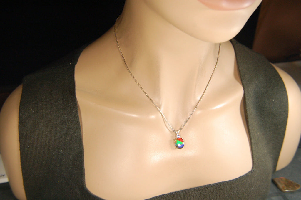 Ammolite Pendant Necklace.Perfect bright colorful tricolor gemstone-#111213