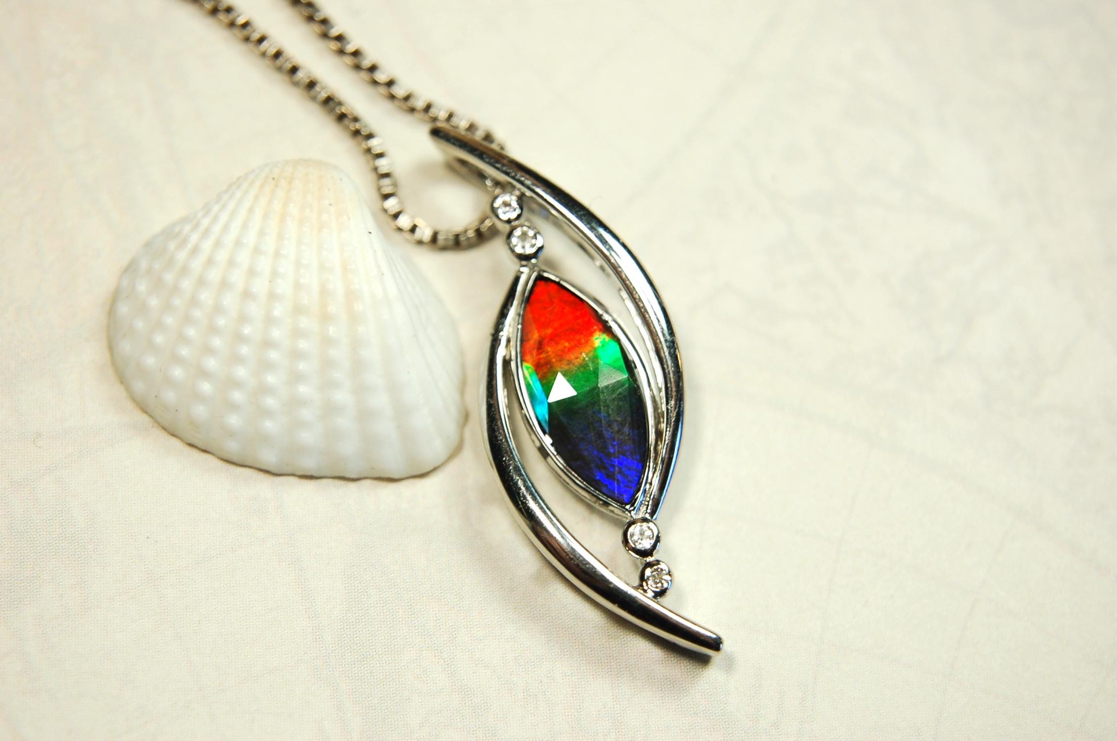 Stunning Ammolite Pendant - Exquisite Ammolite Jewelry for a touch of Elegance!RARE Five color gem.Gift idea for wife.Must see video.082414