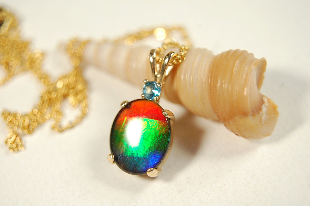 Authentic Alberta Ammolite Pendant Jewelry in gold– Natural Fossil Gemstone Gift for Her.040613