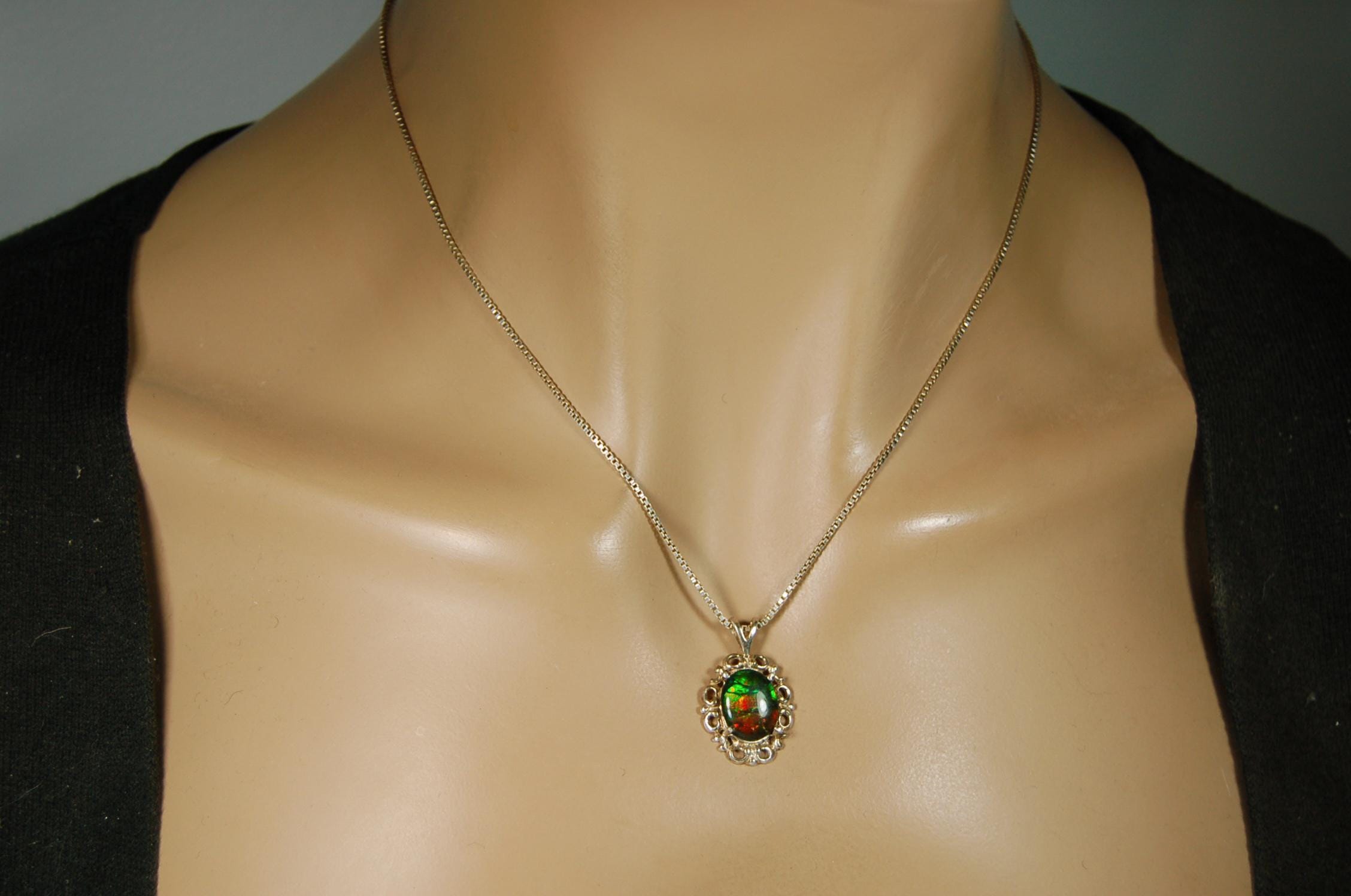 Ammolite Pendant Necklace Sterling Silver Jewelry.- 071015