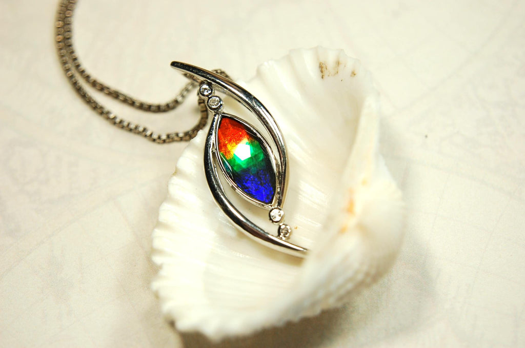 Stunning Ammolite Pendant - Exquisite Ammolite Jewelry for a touch of Elegance!RARE Five color gem.Gift idea for wife.Must see video.082414