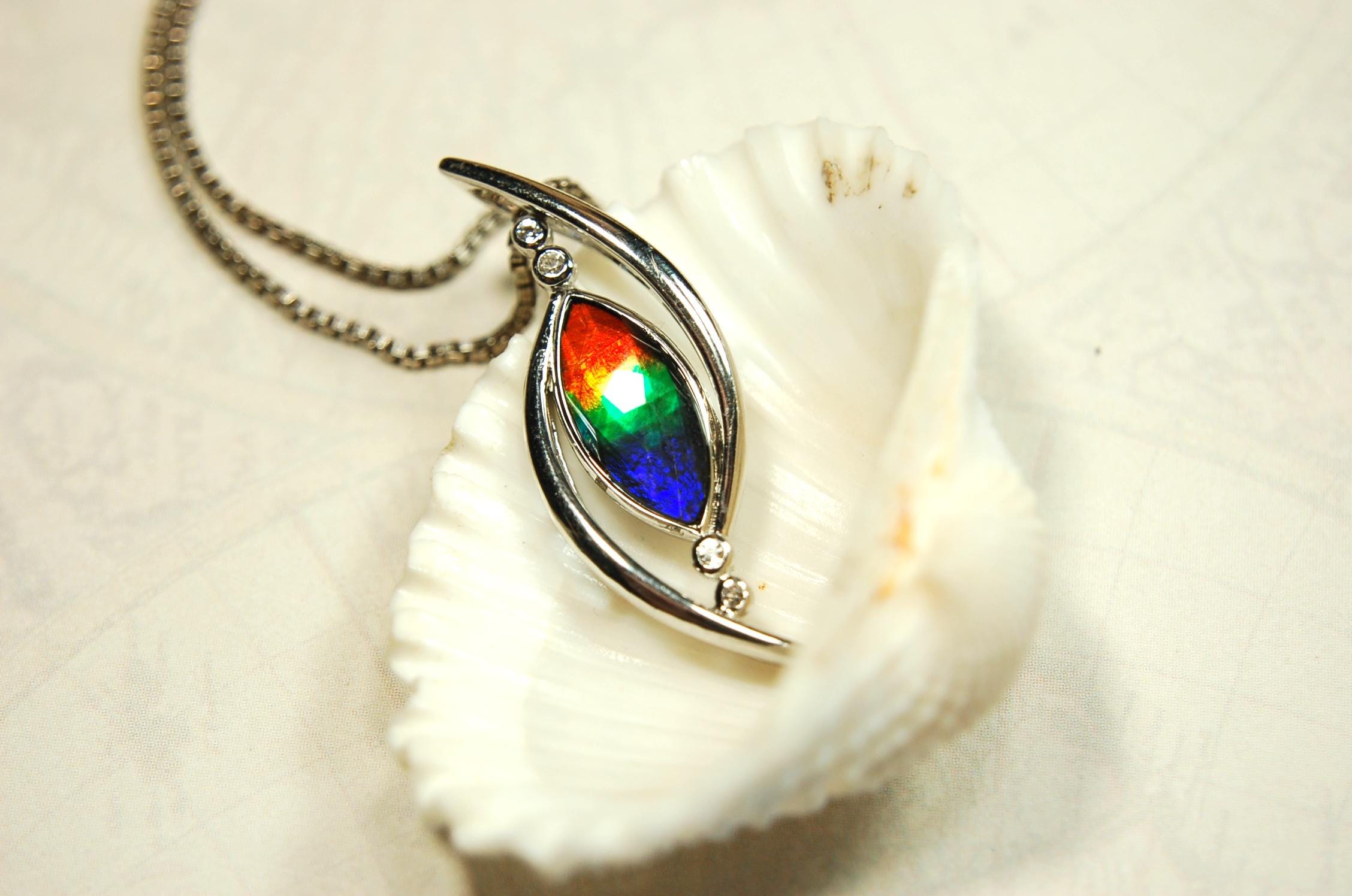 Stunning Ammolite Pendant - Exquisite Ammolite Jewelry for a touch of Elegance!RARE Five color gem.Gift idea for wife.Must see video.082414