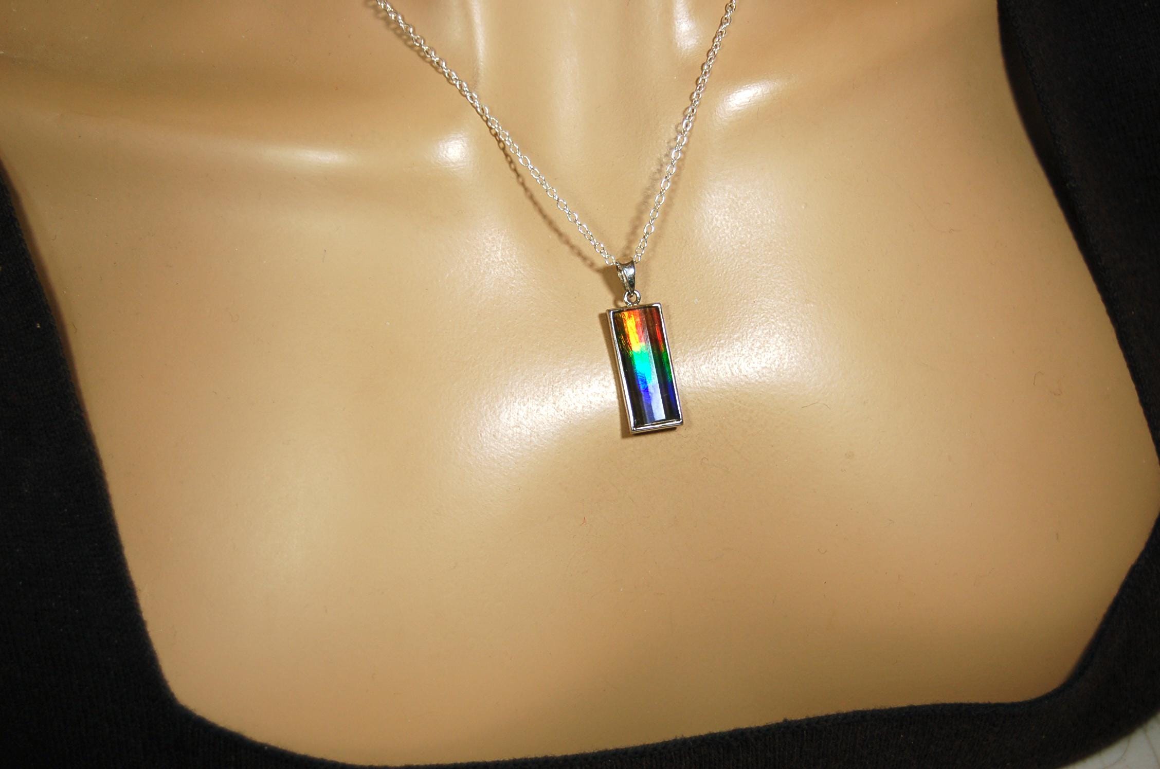 Unisex Jewelry.Ammolite Pendant.Bright Faceted rainbow gem.Price Reduced--see disclosure below in description